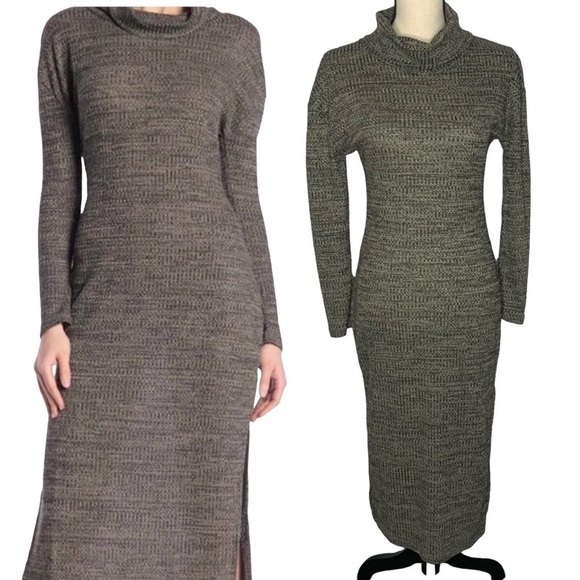 Ten Sixty Sherman Cowl Neck Long Sleeve Knit Bodycon Midi Dress - Picture 2 of 15